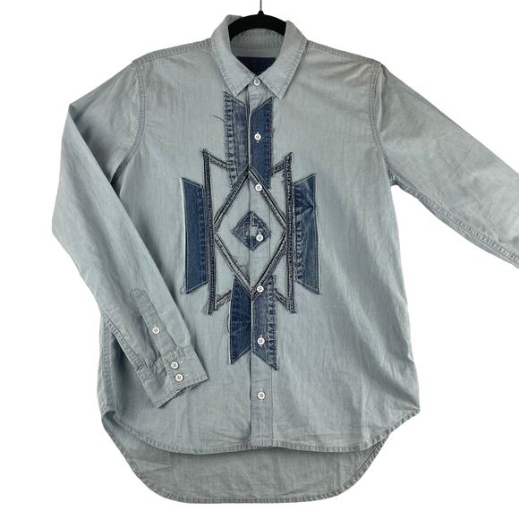 Lucky Brand Denim Applique Button Front Shirt XS - Picture 1 of 9